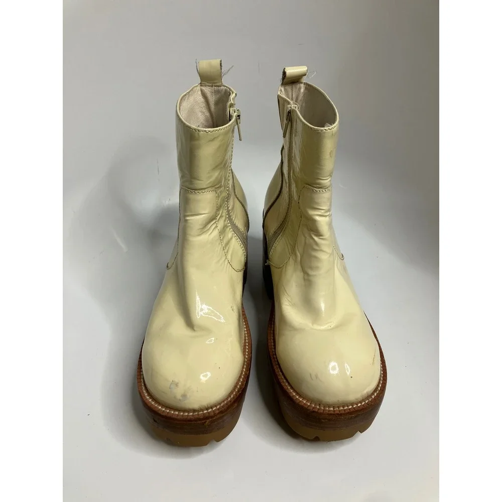 Jeffrey Campbell Quavo Platform Ankle Boots Womens Cream patent leather Lug Sole